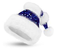 CITÉTOILE Gorro de Navidad con lentejuelas y borde de pelo, Gorro brillante para fiestas navideñas, Sombrero de Papá Noel con borde suave, Azul