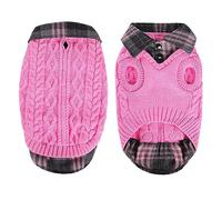 CITÉTOILE Suéter de Invierno para Perros, suéteres de Cuadros de Punto de Cuello Alto, Ropa de Cachorro con Agujeros de Correa, suéteres de Invierno para Mascotas de Todos los tamaños, Rosa, L