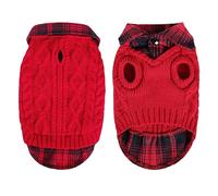 CITÉTOILE Suéter de Invierno para Perros, suéteres de Cuadros de Punto de Cuello Alto, Ropa de Cachorro con Agujeros de Correa, suéteres de Invierno para Mascotas de Todos los tamaños, Rojo, L
