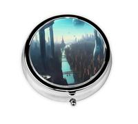 Cities of The Future- Pastillero de 3 compartimentos, una caja de medicamentos portátil que contiene vitaminas, medicamentos, aceite de pescado y suplementos.