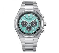 Citizen Chrono Super Titanium turquoise background CA4610-85M Eco Drive men's watch