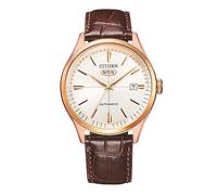 Citizen Reloj analógico NH8393-05A para hombre, acero oro rosa y correa de piel, automático