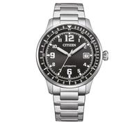 Citizen Reloj automático NJ0190 para hombre, correa de eslabones, acero inoxidable, fecha, Negro