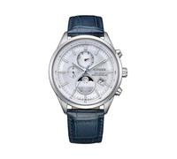 Citizen BY1030-09A - Reloj de pulsera solar para hombre con fases de luna (acero inoxidable, correa de piel), color plateado