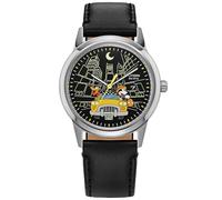 Citizen Eco-Drive AW1860-01W - Reloj para hombre, diseño de Mickey Mouse y sus amigos, correa de cuero negro, esfera negra, fecha (modelo: AW1860-01W)