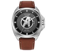 Citizen Eco Drive Classic Avengers Marvel, reloj de acero inoxidable de 3 manecillas, correa de cuero marrón (AW1721-08W), Tono-plateado, Classic