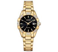 Citizen Eco-Drive Classic Corso Diamond - Reloj de acero inoxidable dorado para mujer, esfera negra (modelo: EW2652-55E), Oro, Classic Corso Diamond