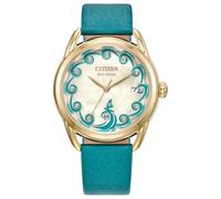 Citizen Eco-Drive Disney Moana para Mujer: Caja de Acero Inoxidable en Tono Dorado de 36 mm con Correa de Cuero Azul y Esfera champán Claro (Estilo: FE6182-46Y)