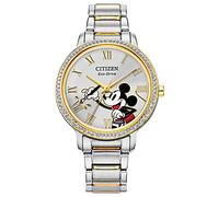 Citizen Eco-Drive Disney Reloj de cuarzo para mujer, acero inoxidable, cristal, Mickey Mouse, dos tonos (modelo: FE7044-52W), Dos tonos