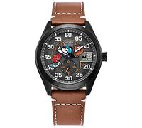 Citizen Eco-Drive Disney - Reloj de pulsera para hombre, acero inoxidable con correa de cuero, diseño de Mickey Mouse, color marrón, Negro y marrón