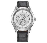 Citizen Eco-Drive Dress Classic Rolan Reloj para Hombre, Correa de Cuero Gris, Esfera Plateada, Hora de 12/24 Horas, día/Fecha analógica (Modelo: BU2110-01A)