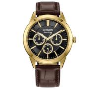 Citizen Eco-Drive Dress Classic Rolan - Reloj para Hombre, Correa de Cuero marrón, Esfera Negra, Hora de 12/24 Horas, día/Fecha analógica (Modelo: BU2112-06E)
