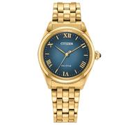 Citizen Eco-Drive Dress L Classic - Reloj para mujer, pulsera de acero inoxidable en tono dorado, esfera azul, 3 manecillas (modelo: EM1142-84L)