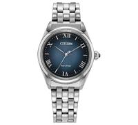 Citizen Eco-Drive Dress L Classic - Reloj para mujer, pulsera de acero inoxidable en tono plateado, esfera azul marino, 3 manecillas (modelo: EM1140-80L)