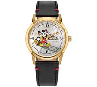 Citizen Eco-Drive FE7063-07W - Reloj de Mickey Mouse para hombre, correa de cuero negro, esfera plateada