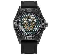 CITIZEN Eco-Drive Marvel Black Panther, caja de acero inoxidable negra de 42 mm con esfera negra y correa de silicona (estilo: AW1858-03W)