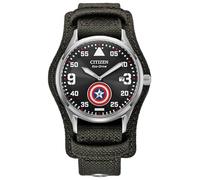 Citizen Eco-Drive Marvel - Reloj de pulsera para hombre, diseño de Capitán América, color gris oscuro, correa de nailon de acero inoxidable (BV1140-00W), Tono-plateado, Classic