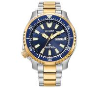 Citizen Eco-Drive Promaster Dive Fugu - Reloj automático de Acero Inoxidable para Hombre, Luminoso, Cumple con la ISO, Esfera Dorada/Azul de Dos Tonos, Esfera Dorada/Azul, 9 Pulgadas, Reloj de Buceo,
