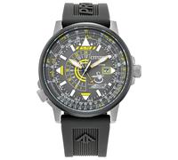 Citizen Eco-Drive Promaster Eco Nighthawk Reloj para hombre, acero inoxidable, correa de poliuretano negro, esfera gris, hora dual, fecha (modelo: BJ7004-43H), plateado, Classic