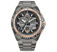 Citizen Eco-Drive Promaster Skyhawk - Reloj para Hombre, Pulsera de Acero Inoxidable Gris, Esfera Negra, cronógrafo atómico, Calendario perpetuo (Modelo: JY8146-54E)