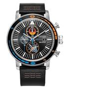 Citizen Eco-Drive Rebel Starfighter - Juego en caja para hombre, caja de acero inoxidable, correa de cuero negro (modelo: CA0870-43W), Tono-plateado, Classic