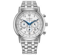 Citizen Eco-Drive Reloj clásico para hombre, pulsera de acero inoxidable en tono plateado, esfera blanca, cronógrafo (modelo: CA4630-53A)