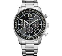 Citizen Eco-Drive Reloj cronógrafo Deportivo Casual para Hombres, Pulsera Plateada y Esfera Negra, Informal, Minimalista
