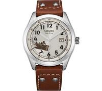 Citizen Eco-Drive - Reloj de Aviador de Mickey Mouse de Disney para Hombre, Acero Inoxidable con Correa de Cuero marrón, Fecha de 3 manecillas, 40 mm (Modelo: BV1088-08W)