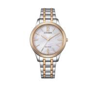 CITIZEN Eco-Drive - Reloj solar para mujer con correa de eslabones de acero inoxidable con 33 mm de diámetro en diferentes variantes, Blanco Bicolor