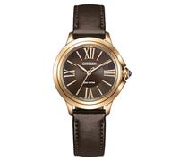 CITIZEN Eco-Drive Solar - Reloj de mujer con correa de piel y números romanos, marrón, Correa