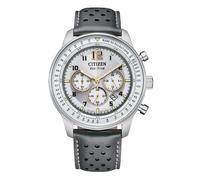 Citizen Eco-Drive Sport Casual Cronógrafo Reloj Hombre Correa de Cuero Gris Esfera Plateada Cronógrafo Fecha (Modelo: CA4500-24H)