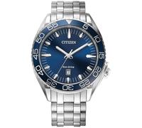 Citizen Eco-Drive Sport - Reloj Carson de lujo para hombre, esfera azul, fecha de 3 manecillas (modelo: AW1770-53L), tono plateado, 5 pulgadas, moderno