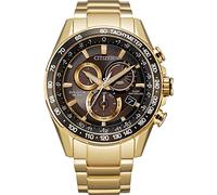 Citizen Eco-Drive Sport - Reloj cronógrafo PCAT de lujo para hombre, calendario perpetuo, Pulsera dorada, esfera negra, 9 inches, Cronógrafo