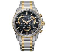 Citizen Eco-Drive Sport - Reloj cronógrafo PCAT de lujo para hombre, Pulsera de dos tonos, esfera negra, Cronógrafo