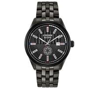 Citizen Eco-Drive Star Wars Darth Vader - Juego de reloj y caja de pines de edición limitada para hombre, reloj de acero inoxidable chapado en iones negros, esfera blanca, 3 manecillas, 41 mm (modelo:
