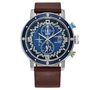 Citizen Eco-Drive Star Wars Luke Skywalker Reloj cronógrafo de Acero Inoxidable con Correa de Cuero marrón, Bisel Azul, 44 mm (Modelo: CA0768-07W), Tono Plateado, cronógrafo, Tono Plateado,