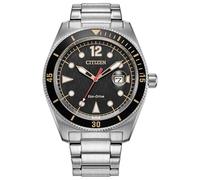 CITIZEN Eco-Drive Terra Force para hombre, caja y pulsera de acero inoxidable en tono plateado con esfera negra (modelo: AW1766-51E)
