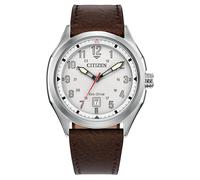 Citizen Eco-Drive Terra Force para Hombre, Correa de Cuero marrón y Esfera Plateada, Casual