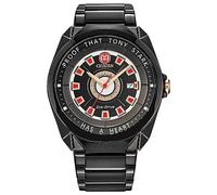 Citizen Eco-Drive Tony Stark I Love You 3000 - Reloj de acero inoxidable IP negro para hombre, fecha de 3 manecillas, luminoso, 43 mm, Carcasa negra IP inoxidable/grabada: la firma de Tony Stark y el