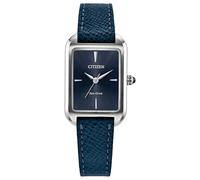 Citizen Eco-Drive - Vestido clásico para mujer, caja de acero inoxidable en tono plateado con correa de cuero azul y esfera azul (modelo: EM1190-06L)
