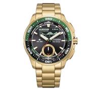 Citizen Eco-Drive WaveTracker para Hombre: Caja de Acero Inoxidable en Tono Dorado Claro de 42 mm con Esfera Negra de Rayos solares y Pantalla LCD MIP (Estilo: JV3002-51E)