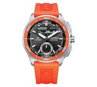 Citizen Eco-Drive WaveTracker para Hombre: Caja de Acero Inoxidable en Tono Plateado de 42 mm con Correa BENEBiOL y Esfera Negra de Rayos solares, Pantalla LCD MIP (Estilo: JV3000-13E)