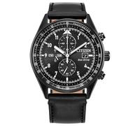 Citizen Eco-Drive Weekender Sport Casual Reloj de acero inoxidable negro, correa de cuero negro, cronógrafo (Modelo: CA0775-01E), Negro -, Deportivo informal