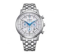 Citizen EcoDrive Classic Chrono white background men's watch CA4630-53A steel case and bracelet