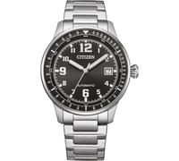 Citizen EcoDrive Military men's watch only time black background NJ0190-51E steel case and bracelet