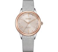 Citizen Gerbera Eco Drive women's watch beige background EM1156-86X steel case and bracelet
