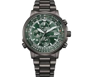 Citizen Radiocontrol AT8304-57W - Reloj Hombre Eco-Drive H800, Radiocontrolado, Acero Inoxidable Grey, Cronógrafo, Esfera Verde, 20 ATM