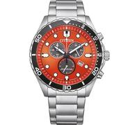 Citizen Reloj analógico de cuarzo para hombre AT2560-84X – Correa de acero inoxidable, naranja
