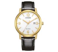 CITIZEN Eco-Drive - Reloj de pulsera solar con fecha y números arábigos en diferentes variantes, Blanco / Correa de Cuero, 30 MM, Correa