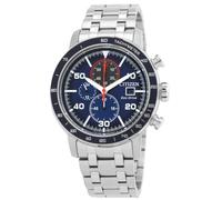 Citizen Reloj Brycen para Hombre, Azul, 44 mm, CA0850-59L | Eco-Drive - Pulsera de acero inoxidable con cronógrafo, cristal mineral, resistente al agua hasta 100 m, color plateado